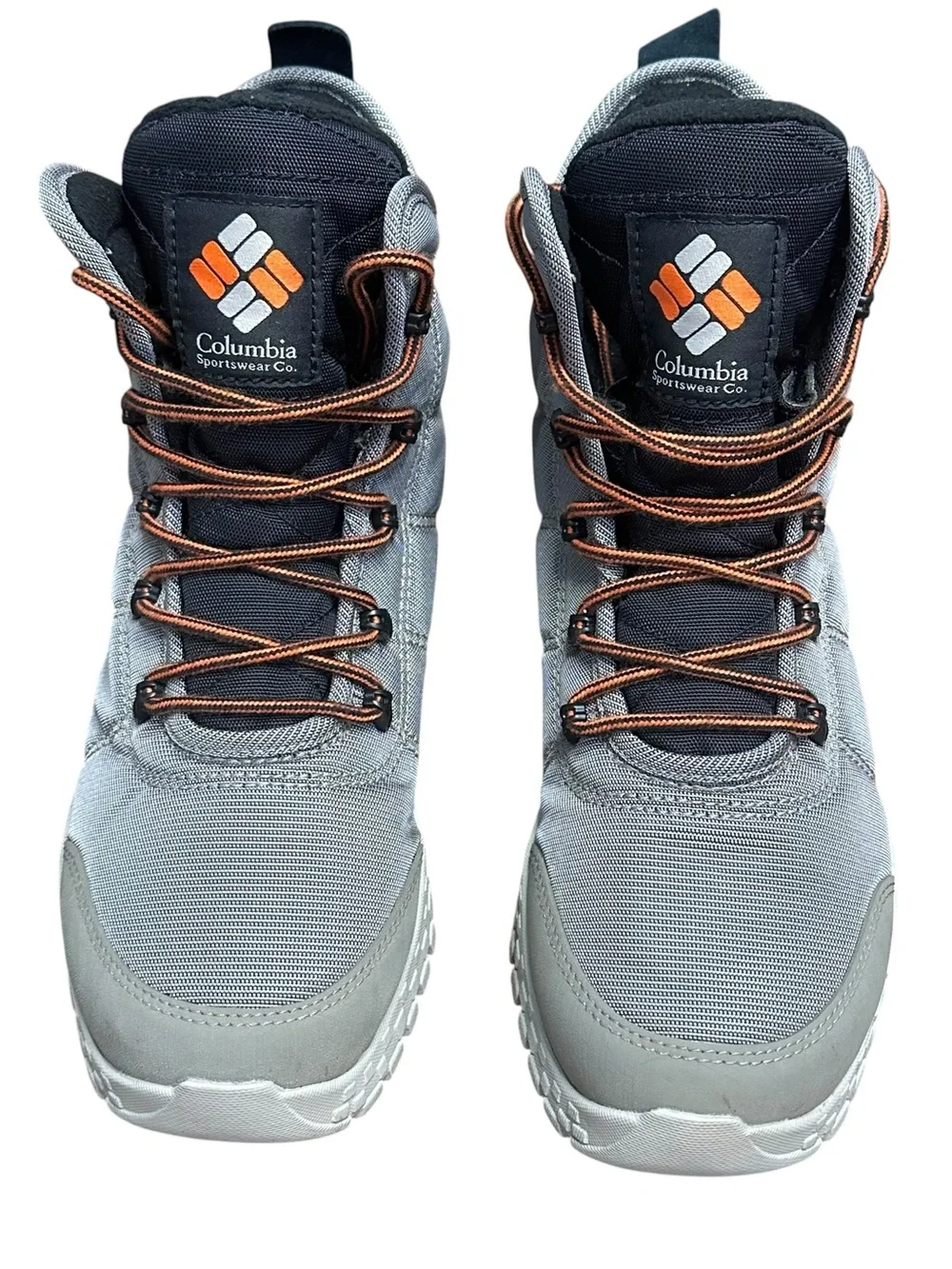 Columbia Men's waterproof Gray and Black Hiking Boots with Orange Accents size 8